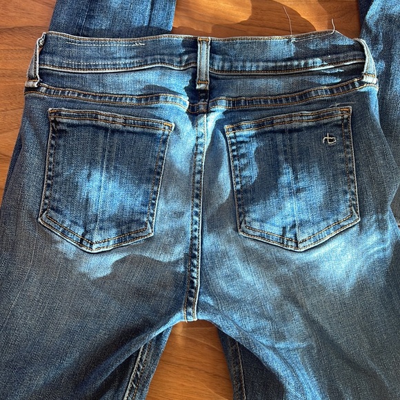 Rag and Bone skinny jeans with holes and Buffalo plaid flannel patches - Picture 2 of 3